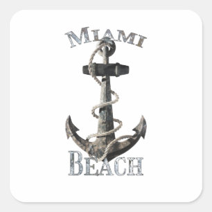 Sticker Carré Miami Beach Floride Vacances Ancre nautique Saili