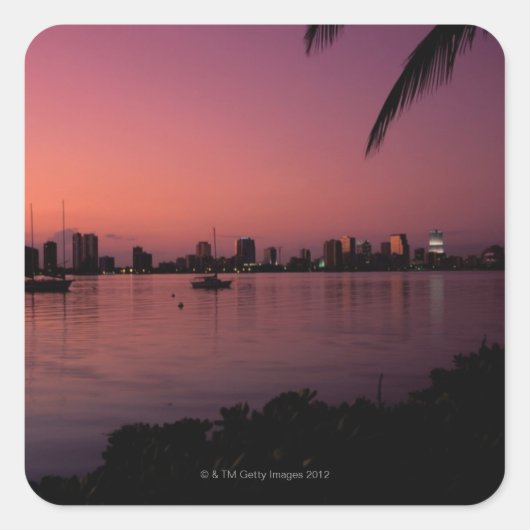 Sticker Carré Miami Skyline à Sunset (Devant)