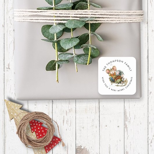 Sticker Carré Mice Mice Sleigh Name Joyeux Noël