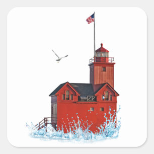 Sticker Carré Michigan Big Red Lighthouse