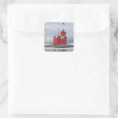 Sticker Carré Michigan Big Red Lighthouse Swans d'hiver (Sac)