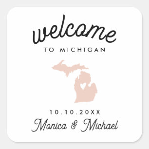 Sticker Carré MICHIGAN State Destination Mariage N'IMPORTE QUELL