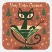 Sticker Carré Mid Century Black Cat Merry Martini Christmas (Devant)