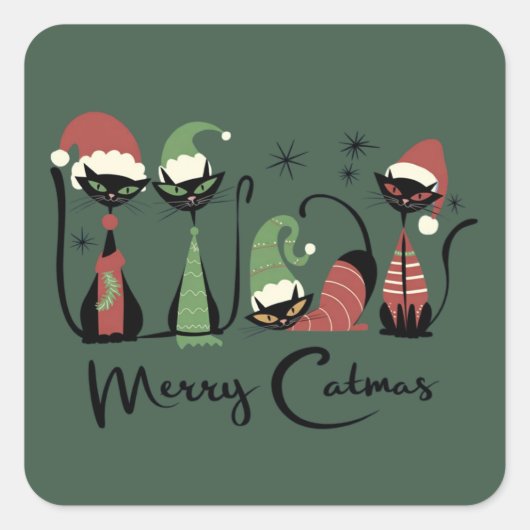 Sticker Carré Mid Century Christmas Cats Atomic 50s Style (Devant)