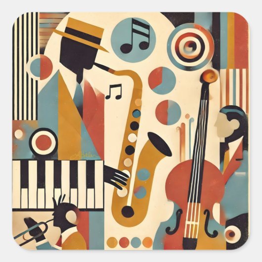 Sticker Carré Mid Century Jazz Age Modern Minimalist Trio (Devant)