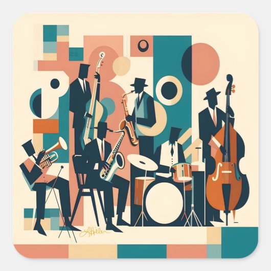 Sticker Carré Mid Century Jazz Age Sextet (Devant)