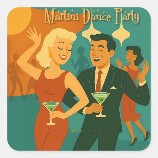 Sticker Carré Mid Century Martini Dance Party (Devant)