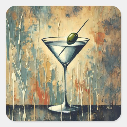 Sticker Carré Mid Century Mixed Media Martini Art (Devant)