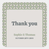 Sticker Carré Mid Century Mod Retro Mariage Green Merci (Devant)