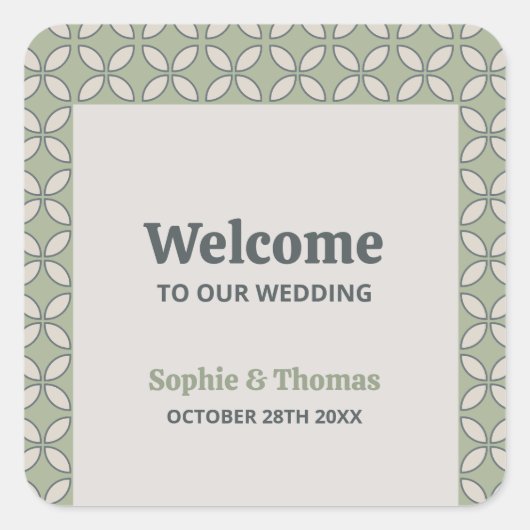 Sticker Carré Mid Century Mod Retro Mariage Olive Green (Devant)