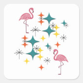 Sticker Carré Mid Century Modern Atomic Starburst Pink Flamingos (Devant)