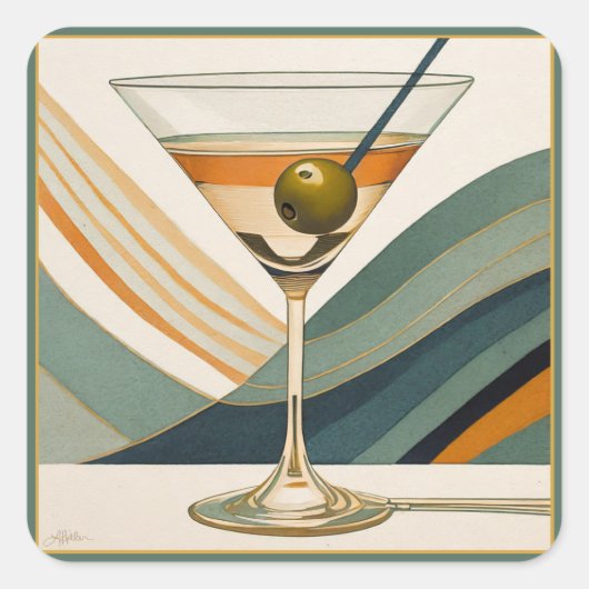 Sticker Carré Mid Century Modern Martini Cocktail Heure (Devant)