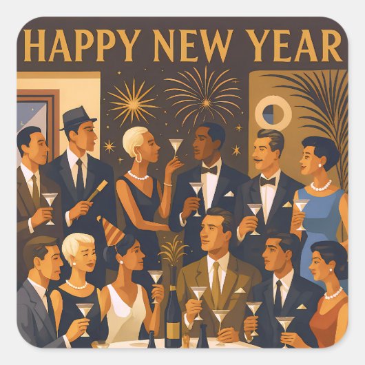 Sticker Carré Mid Century Modern Martini Intellectuals New Year (Devant)