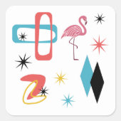 Sticker Carré Mid Century Modern Oval Starburst Flamingo Pattern (Devant)
