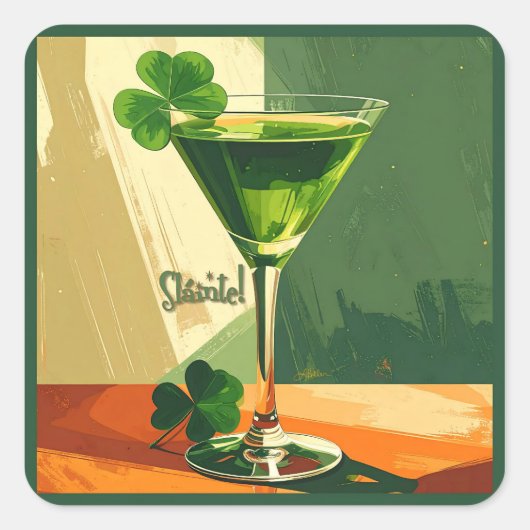Sticker Carré Mid Century Modern Shamrock Martini Sláinte! (Devant)