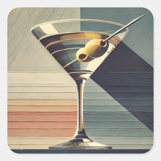 Sticker Carré Mid Century Moderne 2 Olive Martini Cocktail Heure (Devant)