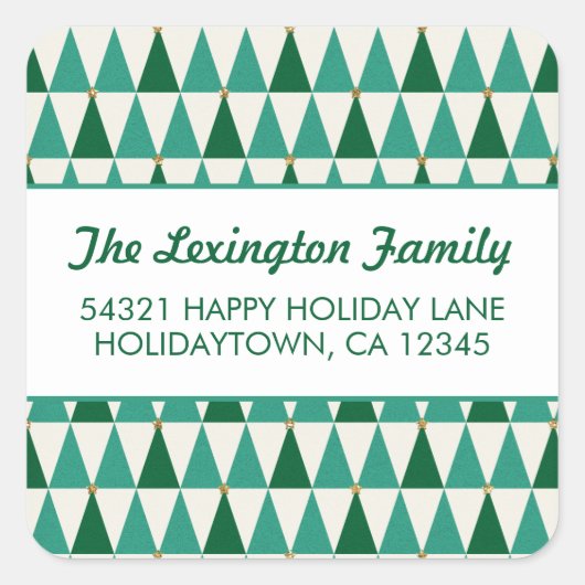 Sticker Carré Mid Century Moderne Arbres de Noël Adresse (Devant)