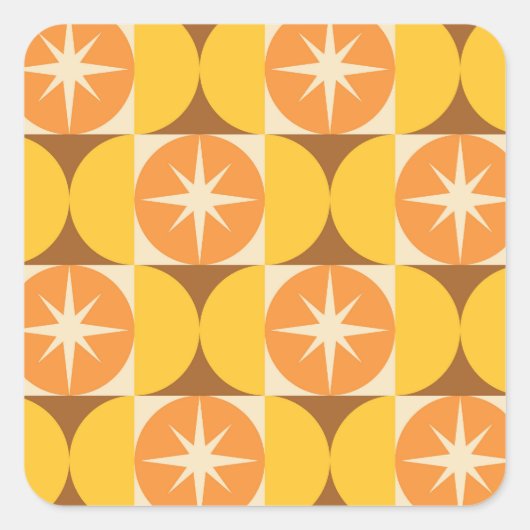 Sticker Carré Mid Century Starbursts on Orange Yellow Circles (Devant)