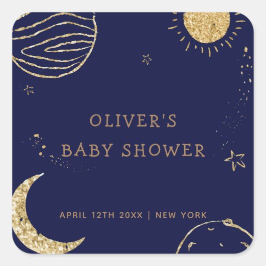 Sticker Carré Midnight Galaxy Moon Star Boy Baby shower (Devant)