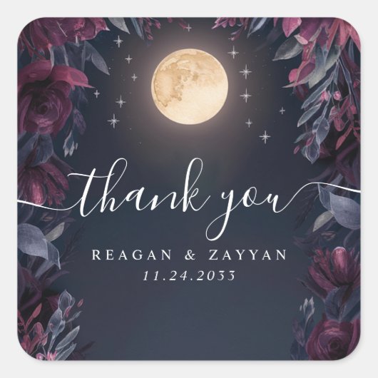 Sticker Carré Midnight Garden Moon Mariage Merci (Devant)