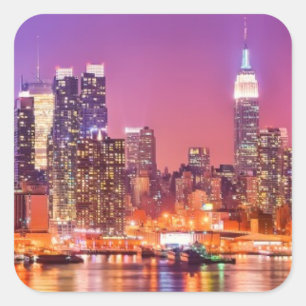 Sticker Carré Midtown Manhattan la nuit avec l'empire Stae