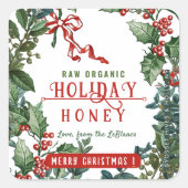 Sticker Carré Miel de Noël avec frontière Holly & Berry (Devant)