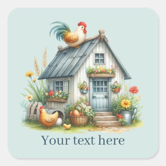 Sticker Carré mignon Amateurs de coq Country ajouter le message (Devant)