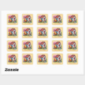 Sticker Carré mignon amateurs de poulet au coq Country ajouter l (Feuille)