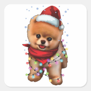 Sticker Carré Mignon Amoureux des chiens Poméranien Funny Noël c
