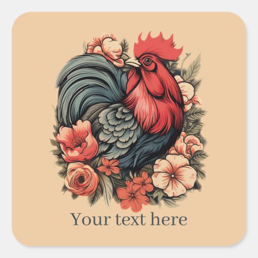 Sticker Carré mignon amoureux du coq ajouter un message (Devant)