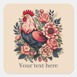 Sticker Carré mignon amoureux du coq ajouter un message