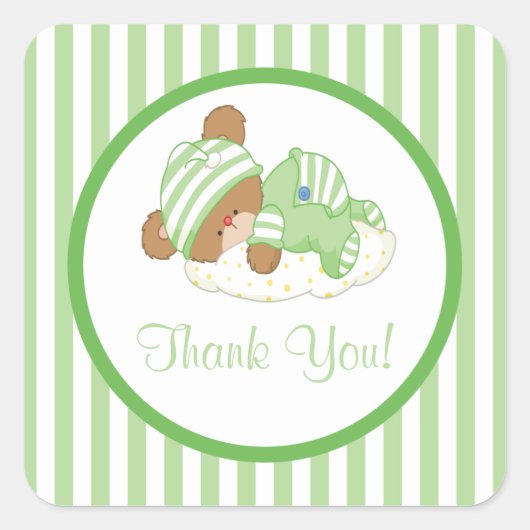 Sticker Carré mignon Baby shower Ours Teddy ! (Devant)