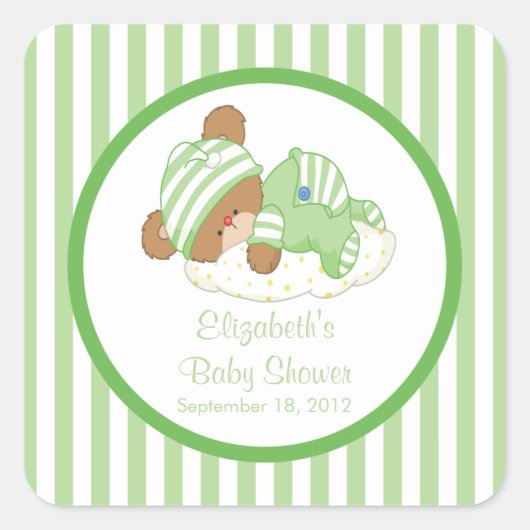 Sticker Carré mignon Baby shower Ours Teddy ! (Devant)