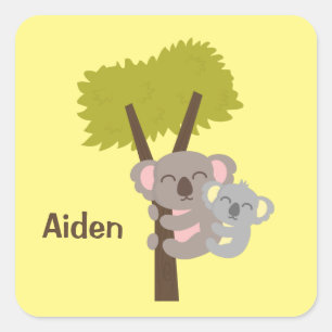Sticker Carré Mignon bébé koala et maman pour les enfants