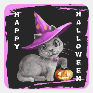 Sticker Carré Mignon Chat Chaton Enfants Halloween