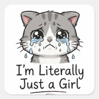 Sticker Carré Mignon Chat Triste Esthétique "Je Suis Littéraleme