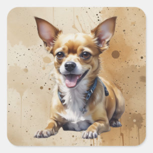 Sticker Carré Mignon Chihuahua Heureux Animal De Compagnie Chien
