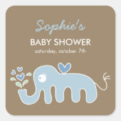 Sticker Carré Mignon Éléphant Bleu Fantaisiste Baby Shower Garço (Devant)