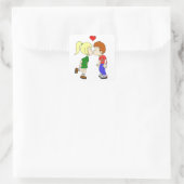 Sticker Carré Mignon garçon fille baiser enfants dessin animé (Sac)