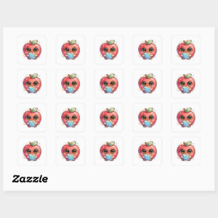 Sticker Carré Mignon Kawaii Apple Intelligent avec des Lunettes