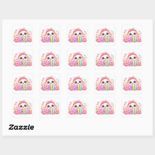 Sticker Carré Mignon Kawaii Bella Bunny Nom Pastel Floral Bu