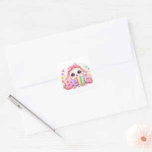 Sticker Carré Mignon Kawaii Bella Bunny Nom Pastel Floral Bu