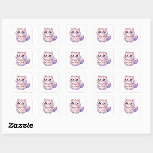 Sticker Carré Mignon Kawaii Doux Chat Chibi Étoile Pastel St