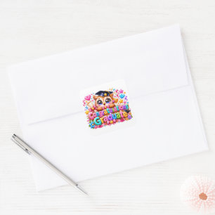 Sticker Carré Mignon Kawaii Félicitations Diplômé Hibou Pastel P