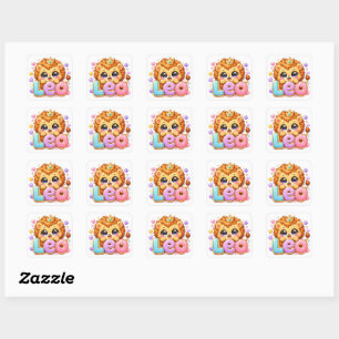 Sticker Carré Mignon Kawaii Leo Lion Nom Couronne Rose Pastel Ét