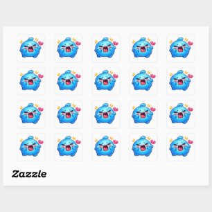 Sticker Carré Mignon Kawaii Triste Slime Bleu qui pleure avec un