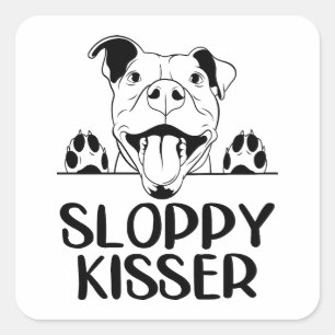 Sticker Carré Mignon Pitbull Amour Pittie Pit Bull Chien Bonjour