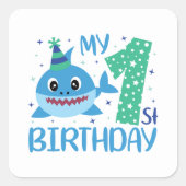 Sticker Carré mignon requin-bébé unisexe Premier anniversaire (Devant)