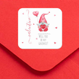 Sticker Carré Mignon Saint-Valentin Seras-tu mon Gnome?
