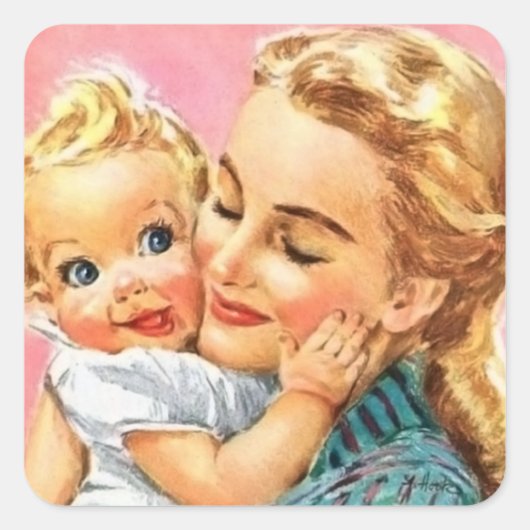 Sticker Carré mignon unisex bébé maman rétro vintage (Devant)